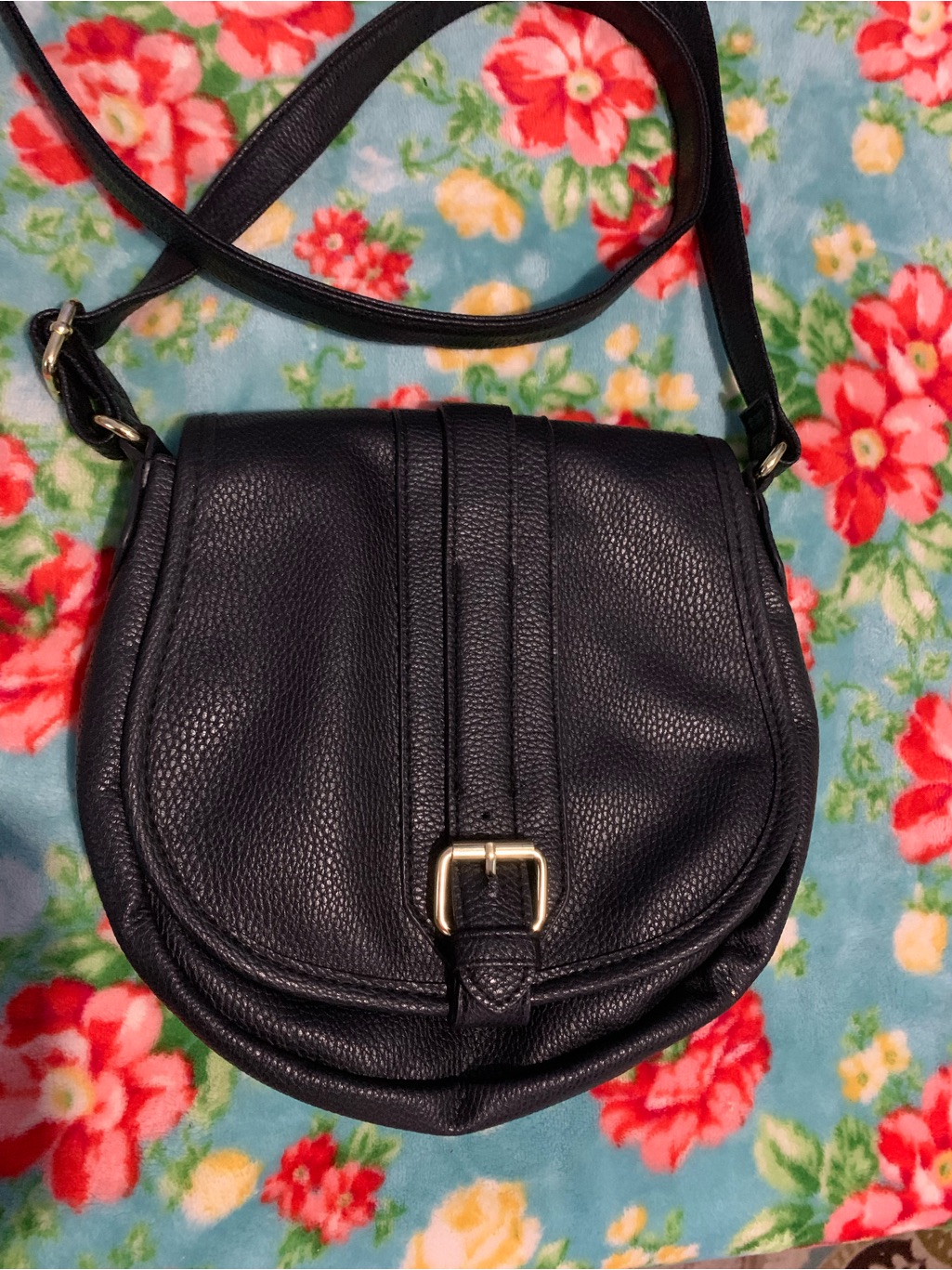George Black Crossbody Saddle Bag With Gold Buckle